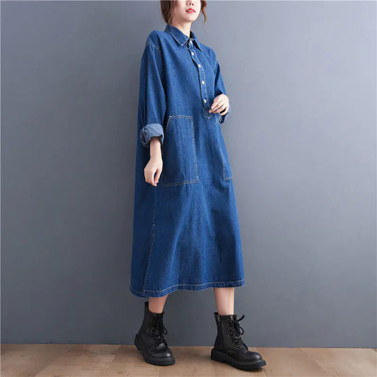 Robe longue en Jean, Manches Longues