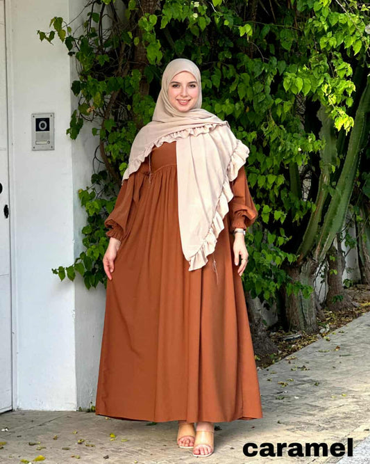 Robe Longue Caramel Élégante – Style Modeste et Confort Absolu